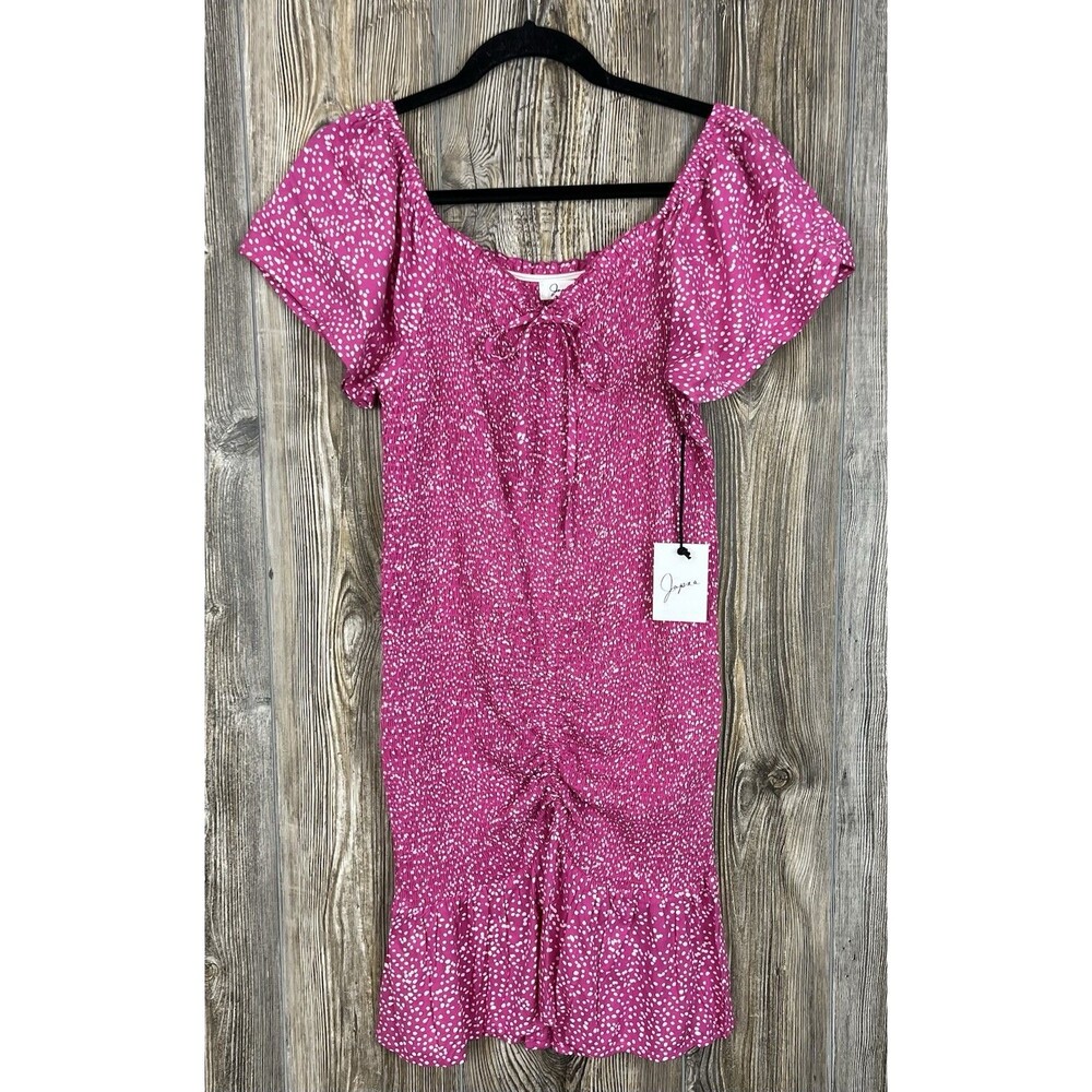 Japna Polka Dot Cinched Flutter Sleeve Smocked Dress MED Pink White Cottagecore